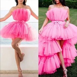 Pink tulle gown with detachable skirt